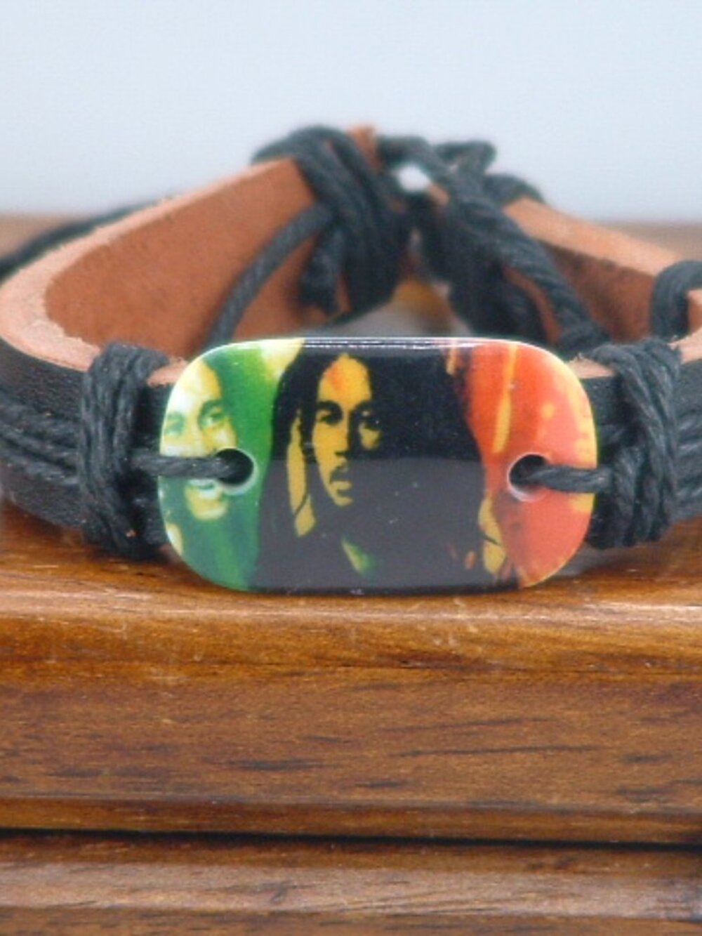 New Men’s Black Reggae Bob Leather Tie Bracelet